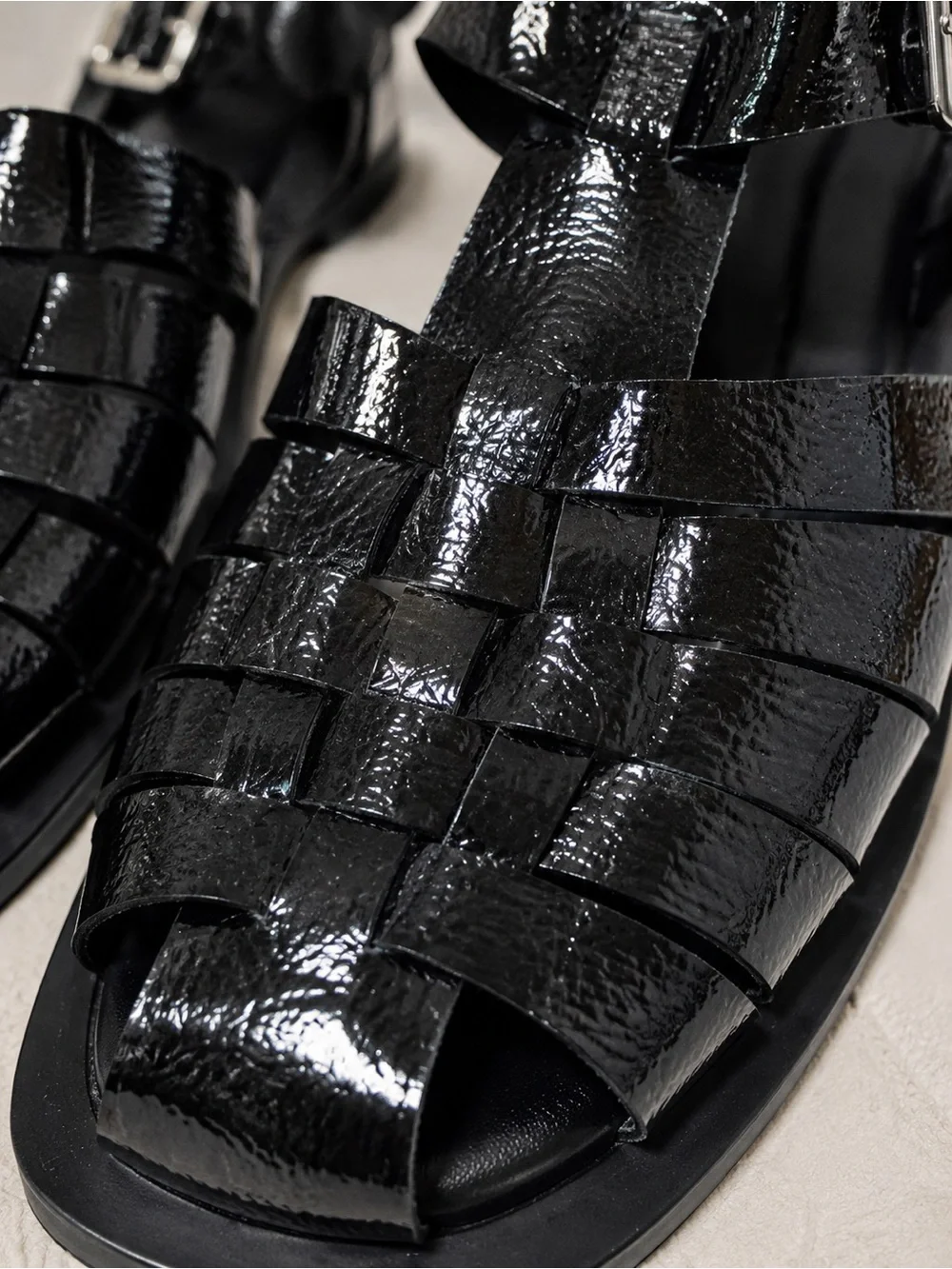 ✨ Free People Black Patent Leather Fisherman Sandals ✨